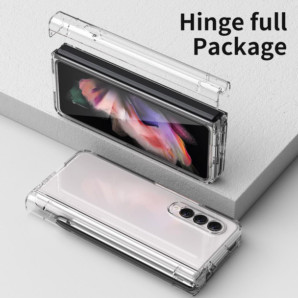 Samsung Galaxy Z Fold3 5G 360 Full Body Hinge Flip Phone Case with Pen Slot(Transparent)