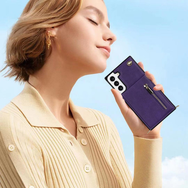 Samsung Galaxy S21 FE 5G Cross-body Square Zipper Card Holder Bag Phone Case(Purple)