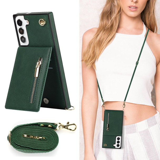 Samsung Galaxy S22+ 5G Cross-body Square Zipper Card Holder Bag Phone Case(Green)