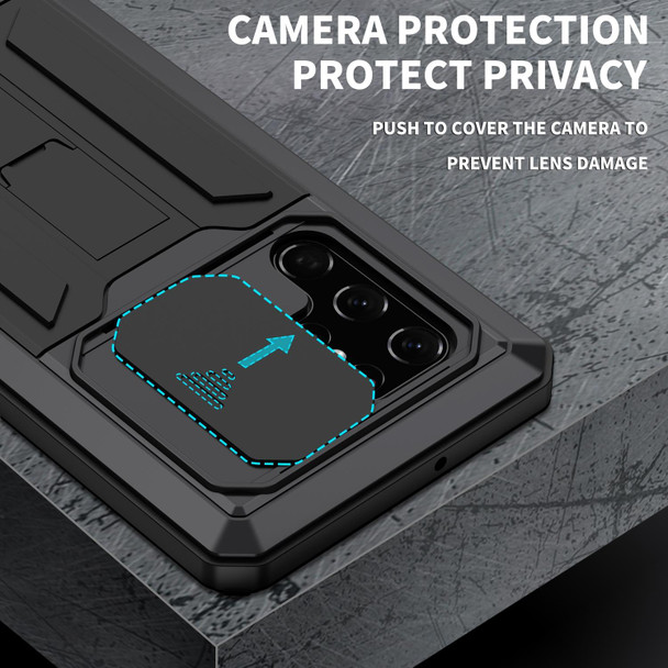 Samsung Galaxy S22 Ultra 5G R-JUST Sliding Camera Metal + Silicone Holder Phone Case(Black)