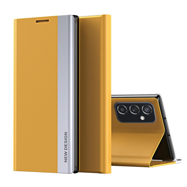 Samsung Galaxy A33 5G Side Electroplated Magnetic Flip Leather Case with Holder(Yellow)