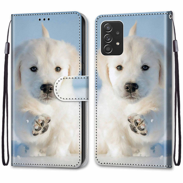 Samsung Galaxy A53 5G Coloured Drawing Cross Texture Horizontal Flip Leather Phone Case with Holder & Card Slots & Wallet & Lanyard(Snow Puppy)