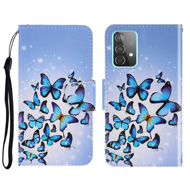 Samsung Galaxy A52 3D Colored Drawing Horizontal Flip Leather Phone Case with Holder & Card Slots & Wallet(Multiple Butterflies)