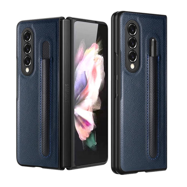 Samsung Galaxy Z Fold3 5G GKK Foldable Litchi Texture PU + PC Phone Case with Pen Slot(Blue)