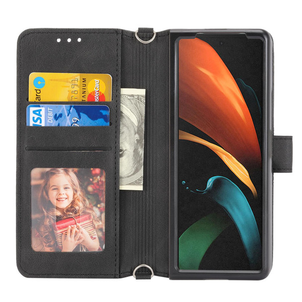 Samsung Galaxy Z Fold2 5G Embossed Striped Magnetic Buckle PU + TPU Horizontal Flip Phone Leather Case(Black)