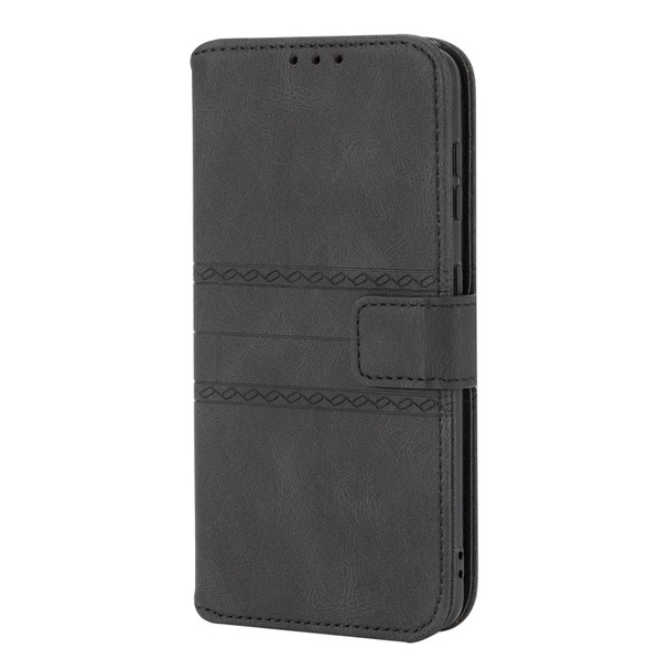 Samsung Galaxy Z Fold2 5G Embossed Striped Magnetic Buckle PU + TPU Horizontal Flip Phone Leather Case(Black)