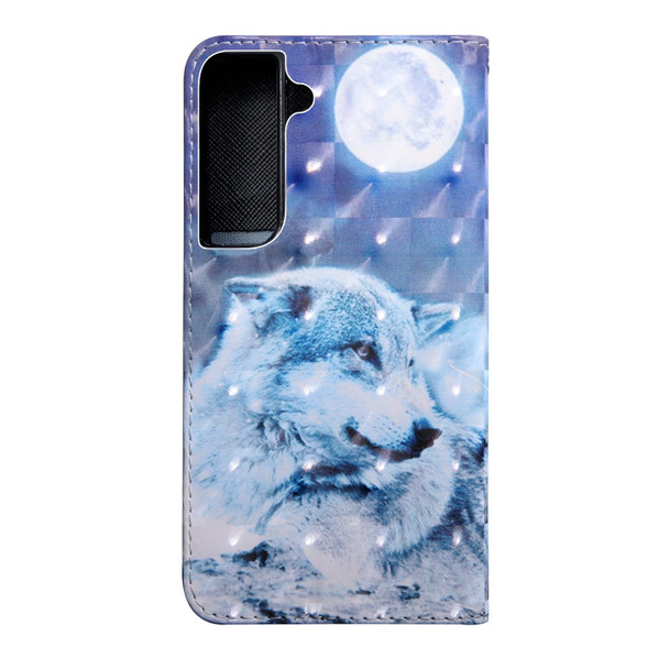 Samaung Galaxy S22+ 5G 3D Painted Pattern Horizontal Flip Leather Phone Case with Holder & Lanyard(Moon Wolf)