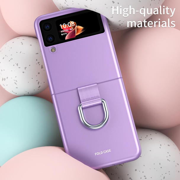 Samsung Galaxy Z Flip3 5G Skin Feel Folding Phone Case with Drawstring Key Chain(Purple)