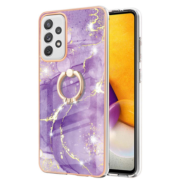 Samsung Galaxy A72 5G / 4G Electroplating Marble Pattern IMD TPU Shockproof Case with Ring Holder(Purple 002)