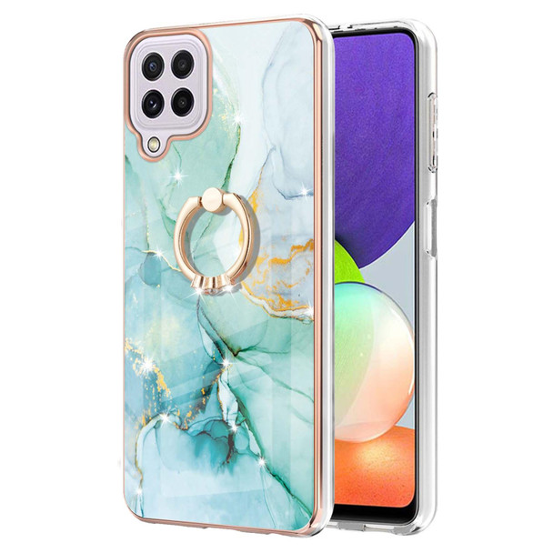 Samsung Galaxy A22 4G EU Version / M32 Electroplating Marble Pattern IMD TPU Shockproof Case with Ring Holder(Green 003)