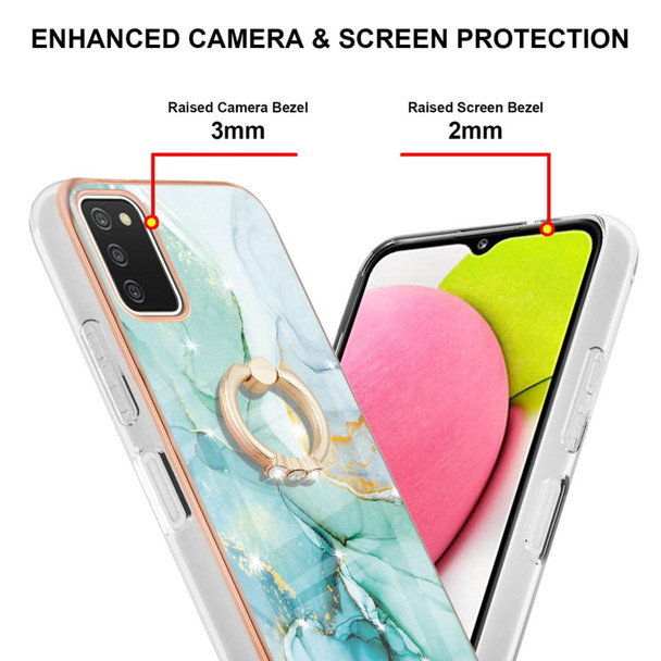 Samsung Galaxy A03s 166mm Electroplating Marble Pattern IMD TPU Shockproof Case with Ring Holder(Green 003)