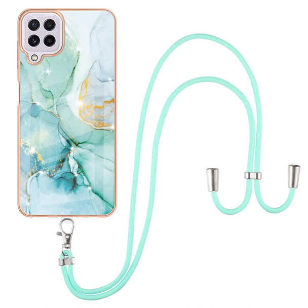 Samsung Galaxy A22 4G EU Version 158mm Electroplating Marble Pattern IMD TPU Shockproof Case with Neck Lanyard(Green 003)