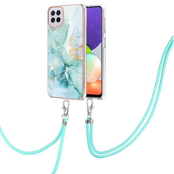 Samsung Galaxy A22 4G EU Version 158mm Electroplating Marble Pattern IMD TPU Shockproof Case with Neck Lanyard(Green 003)