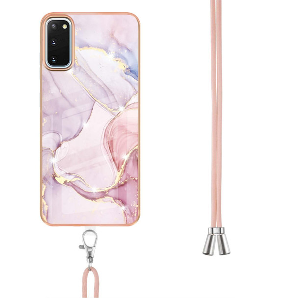 Samsung Galaxy S20 Electroplating Marble Pattern IMD TPU Shockproof Case with Neck Lanyard(Rose Gold 005)