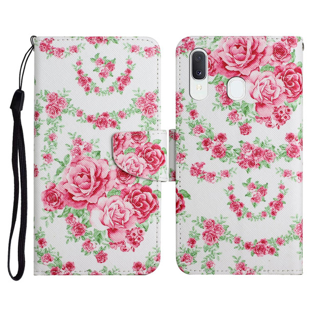 Samsung Galaxy A40 Painted Pattern Horizontal Flip Leather Case with Holder & Card Slot & Wallet(Rose Flower)