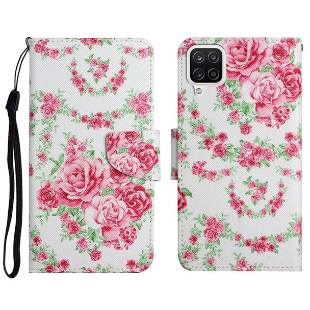Samsung Galaxy A12 Painted Pattern Horizontal Flip Leather Case with Holder & Card Slot & Wallet(Rose Flower)