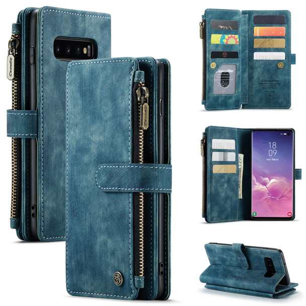 Samsung Galaxy S10 CaseMe-C30 PU + TPU Multifunctional Horizontal Flip Leather Case with Holder & Card Slot & Wallet & Zipper Pocket(Blue)