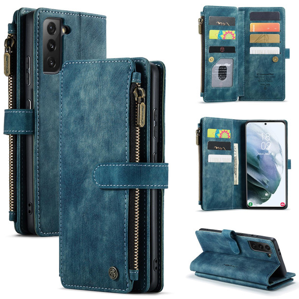 Samsung Galaxy S21 FE CaseMe-C30 PU + TPU Multifunctional Horizontal Flip Leather Case with Holder & Card Slot & Wallet & Zipper Pocket(Blue)