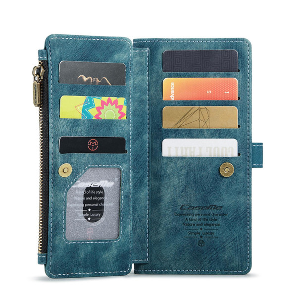 Samsung Galaxy S21 FE CaseMe-C30 PU + TPU Multifunctional Horizontal Flip Leather Case with Holder & Card Slot & Wallet & Zipper Pocket(Blue)