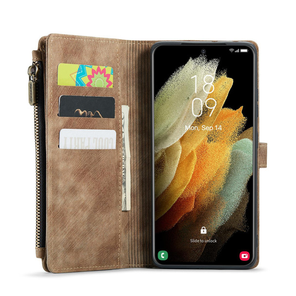Samsung Galaxy S21 Ultra 5G CaseMe-C30 PU + TPU Multifunctional Horizontal Flip Leather Case with Holder & Card Slot & Wallet & Zipper Pocket(Brown)