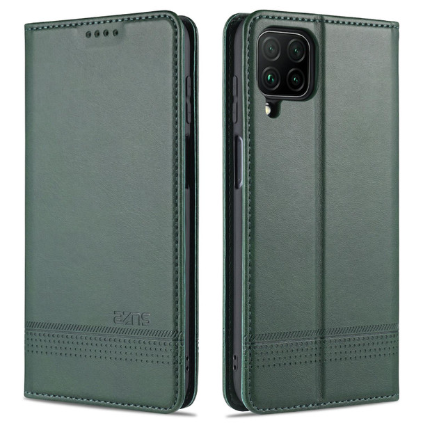 Samsung Galaxy M32 Global AZNS Magnetic Calf Texture Horizontal Flip Leather Case with Card Slots & Holder & Wallet(Dark Green)