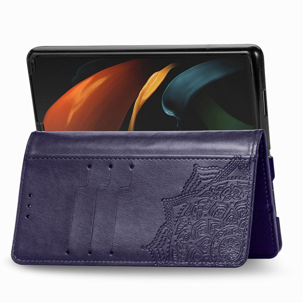 Samsung Galaxy Z Fold3 5G Embossed Mandala Pattern PC + TPU Horizontal Flip Leather Case with Holder & Card Slots(Purple)