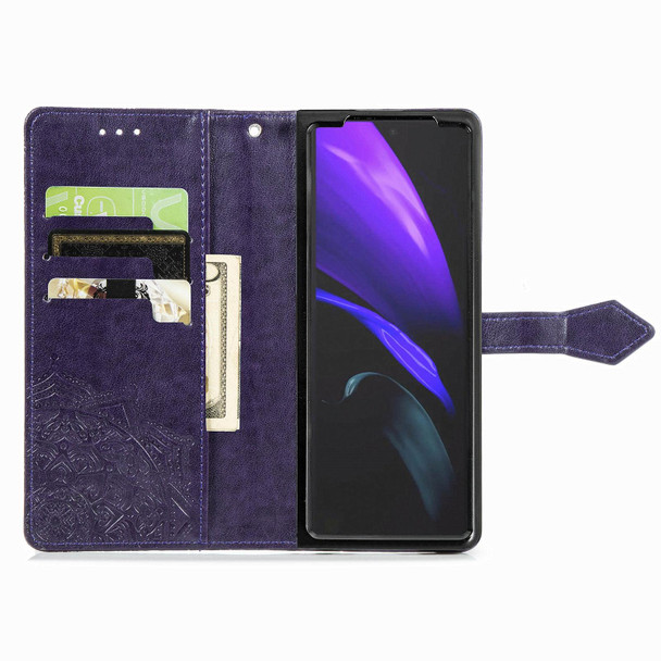 Samsung Galaxy Z Fold3 5G Embossed Mandala Pattern PC + TPU Horizontal Flip Leather Case with Holder & Card Slots(Purple)