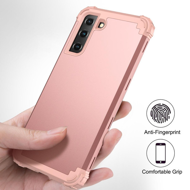 Samsung Galaxy S21 FE 3 in 1 Shockproof PC + Silicone Protective Case(Rose Gold)