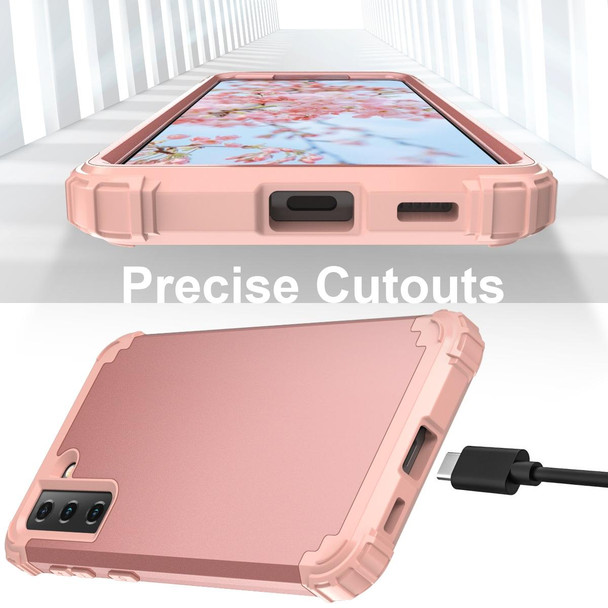 Samsung Galaxy S21 FE 3 in 1 Shockproof PC + Silicone Protective Case(Rose Gold)