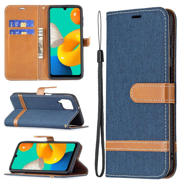 Samsung Galaxy M32 Color Matching Denim Texture Horizontal Flip Leather Case with Holder & Card Slots & Wallet & Lanyard(Dark Blue)