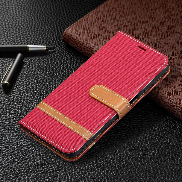 Samsung Galaxy M32 Color Matching Denim Texture Horizontal Flip Leather Case with Holder & Card Slots & Wallet & Lanyard(Red)