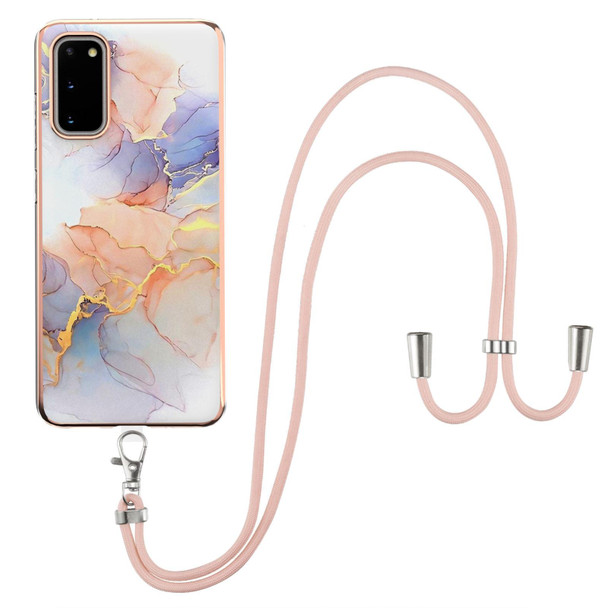 Samsung Galaxy S20 Electroplating Pattern IMD TPU Shockproof Case with Neck Lanyard(Milky Way White Marble)