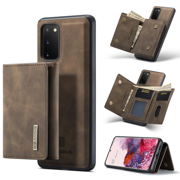 Samsung Galaxy S20 DG.MING M1 Series 3-Fold Multi Card Wallet + Magnetic Back Cover Shockproof Case with Holder Function(Coffee)
