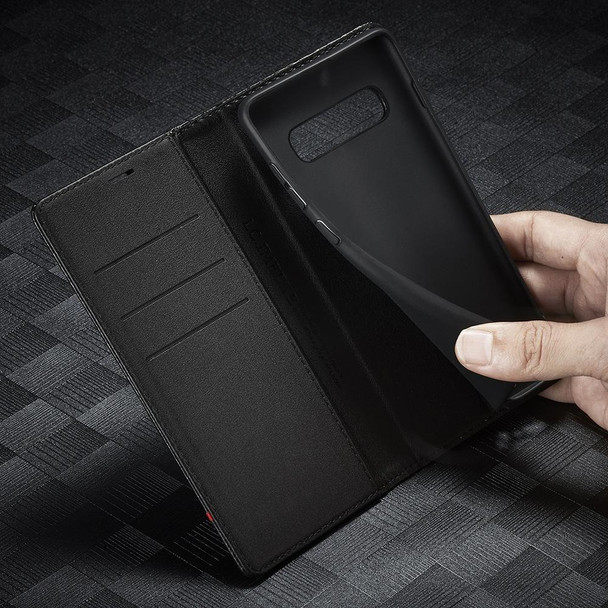 LC.IMEEKE Carbon Fiber PU + TPU Horizontal Flip Leather Case with Holder & Card Slot & Wallet - Samsung Galaxy S10+(Vertical Black)