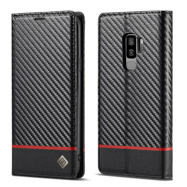 LC.IMEEKE Carbon Fiber PU + TPU Horizontal Flip Leather Case with Holder & Card Slot & Wallet - Samsung Galaxy S9+(Horizontal Black)