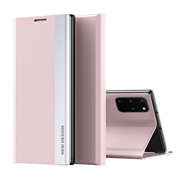 Galaxy M80s/S10 Lite/A91 Side Electroplated Magnetic Ultra-Thin Horizontal Flip Leather Case with Holder(Pink)