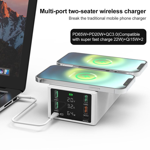 HHW-888W Multi-ports Two-seater Wireless Charger (White)