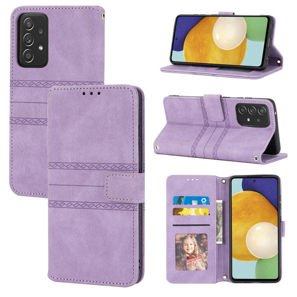Samsung Galaxy S20 FE 5G Embossed Striped Magnetic Buckle PU + TPU Horizontal Flip Leather Case with Holder & Card Slot & Wallet & Photo Frame & Sling(Purple)