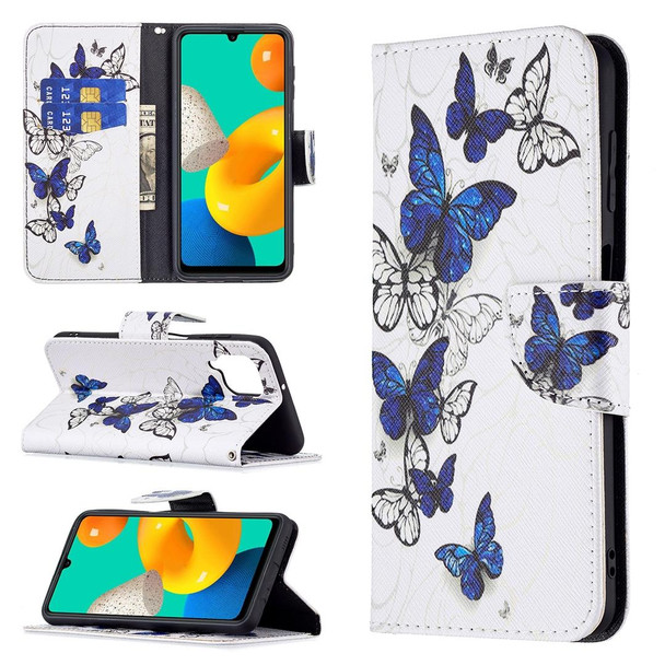 Samsung Galaxy M32 Colored Drawing Horizontal Flip Leather Case with Holder & Card Slots & Wallet(Butterflies)