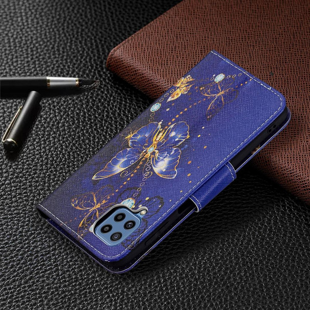 Samsung Galaxy M32 Colored Drawing Horizontal Flip Leather Case with Holder & Card Slots & Wallet(Purple Butterflies)