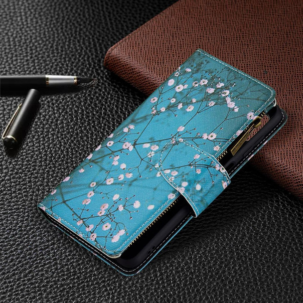 Samsung Galaxy M32 Colored Drawing Pattern Zipper Horizontal Flip Leather Case with Holder & Card Slots & Wallet(Plum Blossom)