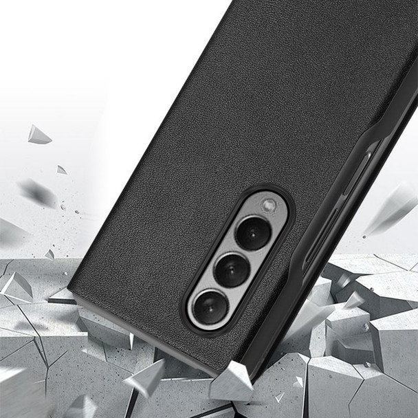Samsung Galaxy Z Fold3 5G Cowhide Shockproof Fold Splicing Leather Case(Grey)