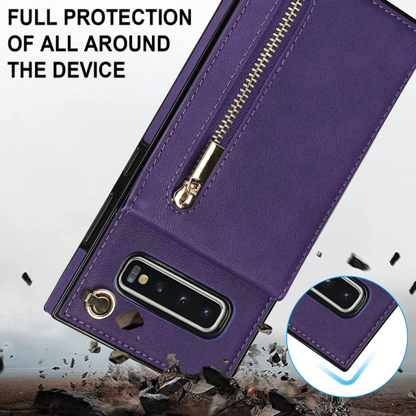 Samsung Galaxy S10 Plus Cross-body Zipper Square TPU+PU Back Cover Case with Holder & Card Slots & Wallet & Strap(Purple)