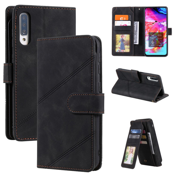 Samsung Galaxy A70 Skin Feel Business Horizontal Flip PU Leather Case with Holder & Multi-Card Slots & Wallet & Lanyard & Photo Frame(Black)