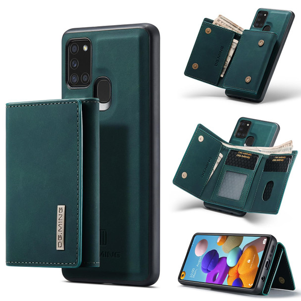 Samsung Galaxy A21s DG.MING M1 Series 3-Fold Multi Card Wallet + Magnetic Back Cover Shockproof Case with Holder Function(Green)