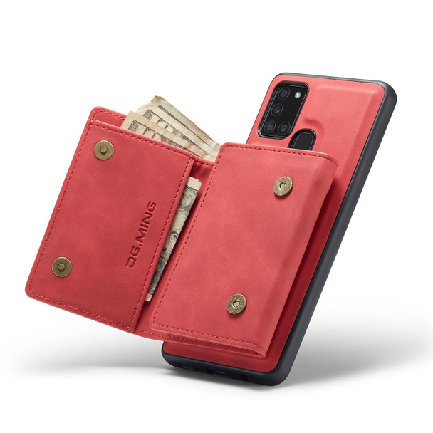 Samsung Galaxy A21s DG.MING M1 Series 3-Fold Multi Card Wallet + Magnetic Back Cover Shockproof Case with Holder Function(Red)