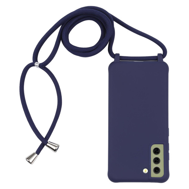 Samsung Galaxy S21 FE Candy Colors TPU Protective Case with Lanyard(Dark Blue)