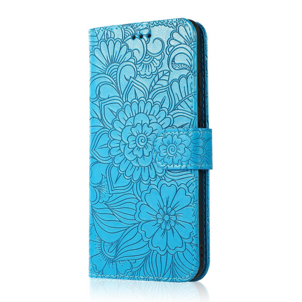 Samsung Galaxy A32 4G Skin Feel Embossed Sunflower Horizontal Flip Leather Case with Holder & Card Slots & Wallet & Lanyard(Blue)