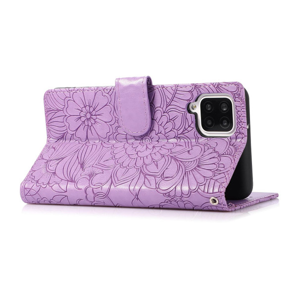 Samsung Galaxy A12 Skin Feel Embossed Sunflower Horizontal Flip Leather Case with Holder & Card Slots & Wallet & Lanyard(Purple)