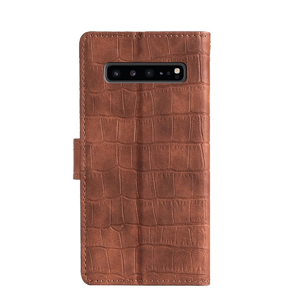 Samsung Galaxy S10 5G Skin Feel Crocodile Texture Magnetic Clasp Horizontal Flip PU Leather Case with Holder & Card Slots & Wallet(Brown)